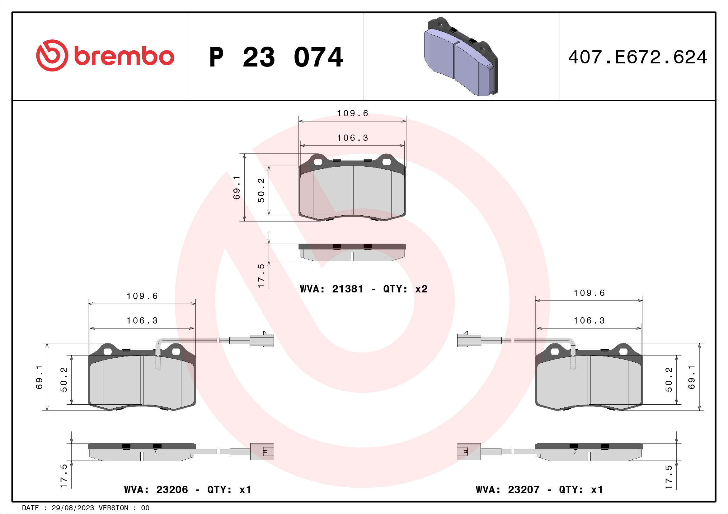 A.B.S. P 23 074 BREMBO Bremsbelagsatz, Scheibenbremse